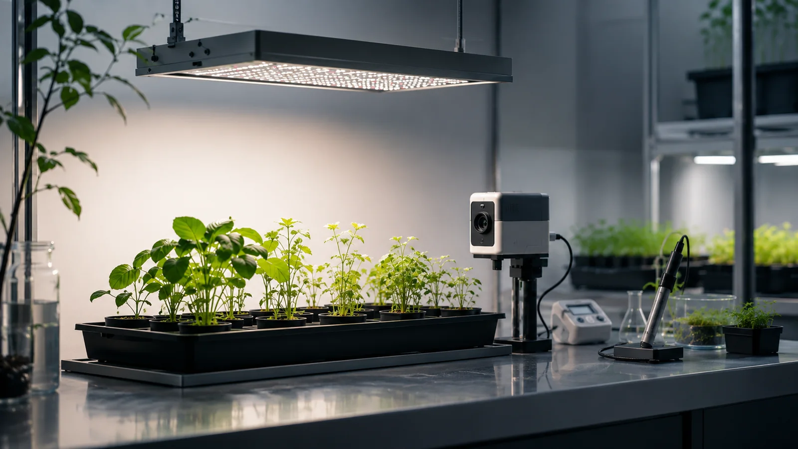 Controlled-environment lighting and optical measurement workspace